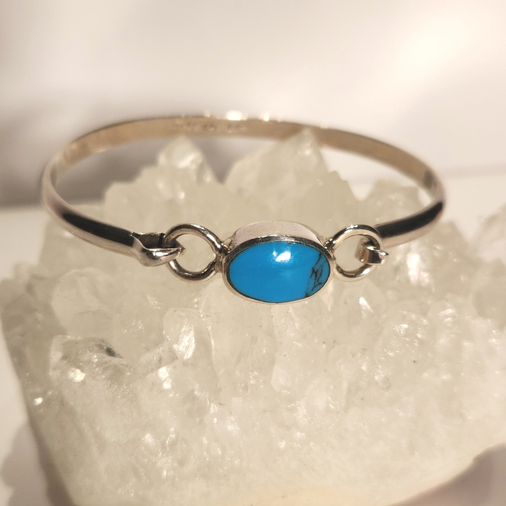 Mexico Stamped and Signed Sterling Silver Turquoise Bracelet